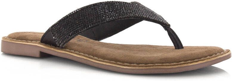 Lazamani Leren slippers met strass-steentjes Zwart Leer Teenslippers Dames