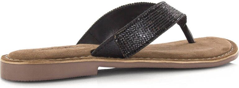 Lazamani Leren slippers met strass-steentjes Zwart Leer Teenslippers Dames