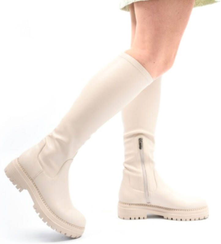 POELMAN Stretch Beige Leer Stretchlaarzen Dames
