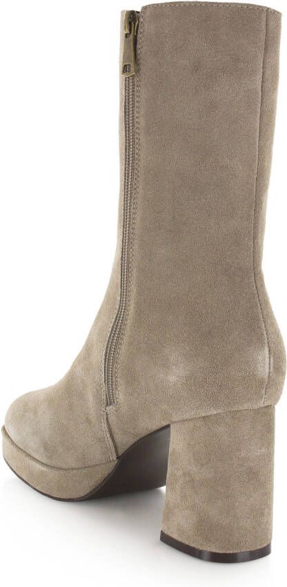 POELMAN Haklaars Beige Suede Enkellaars met hak Dames