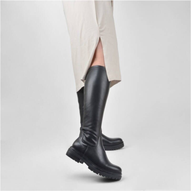 POELMAN Stretch Laarzen Zwart Leerlook Stretchlaarzen Dames
