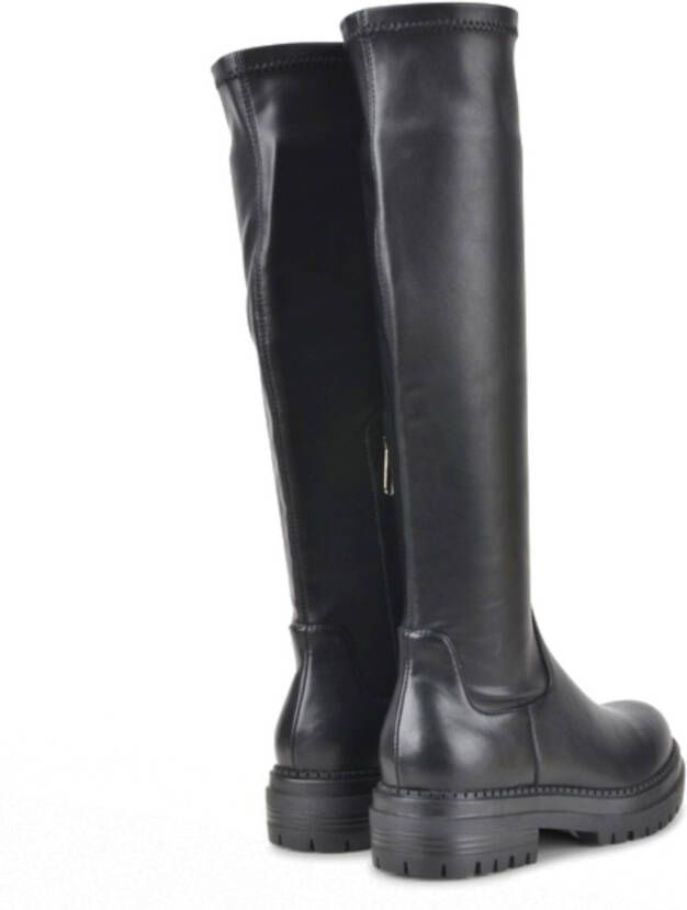 POELMAN Stretch Laarzen Zwart Leerlook Stretchlaarzen Dames