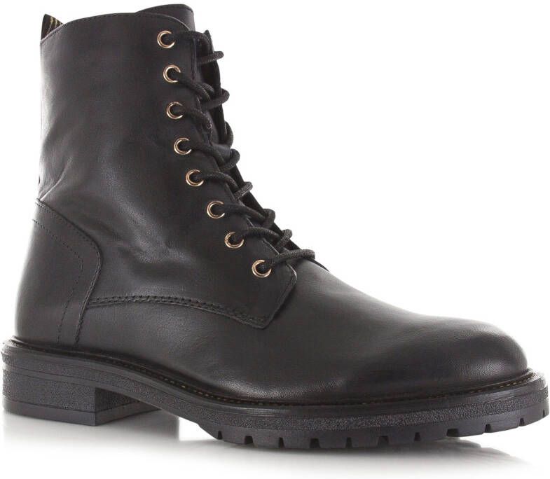 POELMAN Veterboots met goudkleurige details Zwart Leer Veterboots Dames