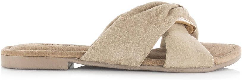 Lazamani Ladies mules crossed strap chamul Beige Suede Geen Dames