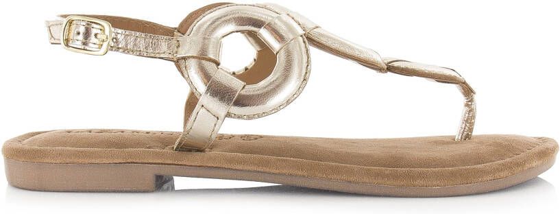 Lazamani ladies sandals rounds metallic Goud Leer Platte sandalen Dames