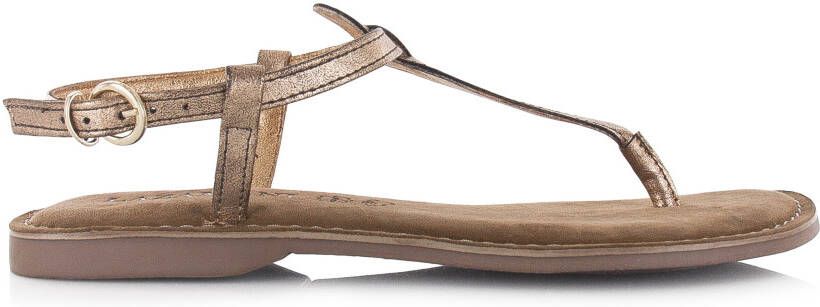 Lazamani Ladies shiny sandals Brons Leer Platte sandalen Dames