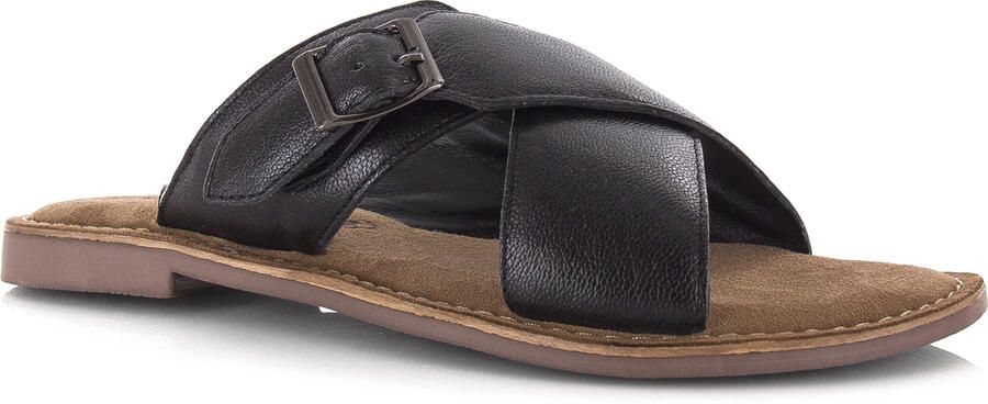 Lazamani Leren mules black met gekruis Zwart Leer Platte sandalen Dames - Foto 3