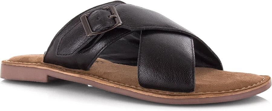Lazamani Leren mules black met gekruis Zwart Leer Platte sandalen Dames - Foto 3