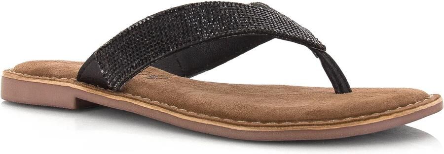 Lazamani Leren slippers met strass-steentjes Zwart Leer Teenslippers Dames - Foto 2