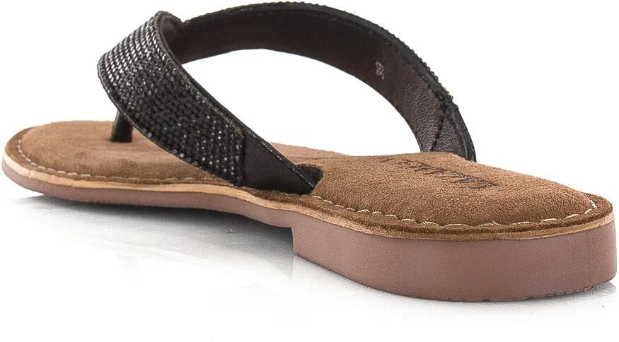 Lazamani Leren slippers met strass-steentjes Zwart Leer Teenslippers Dames - Foto 3