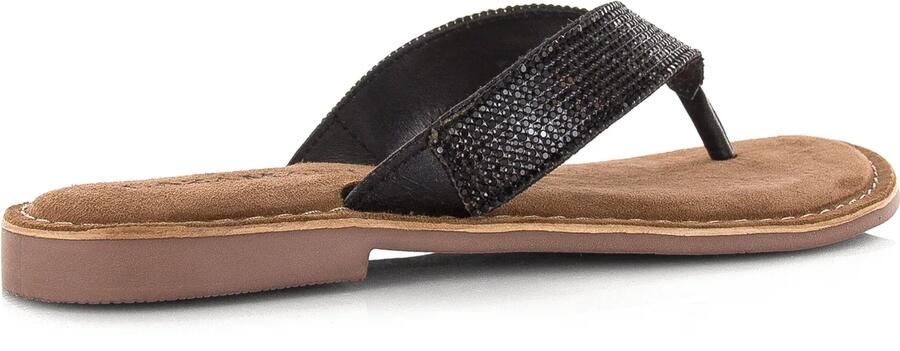 Lazamani Leren slippers met strass-steentjes Zwart Leer Teenslippers Dames - Foto 4