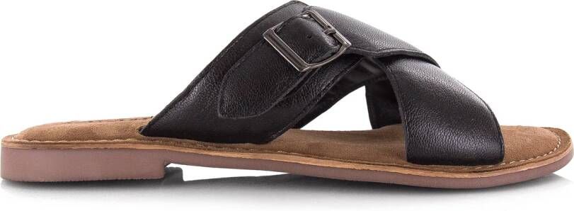Lazamani Leren mules black met gekruis Leer Dames