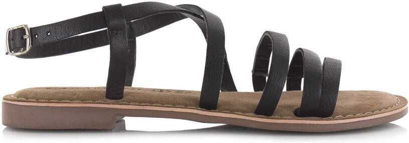 Lazamani Leren slingback sandaal Zwart Leer Platte sandalen Dames