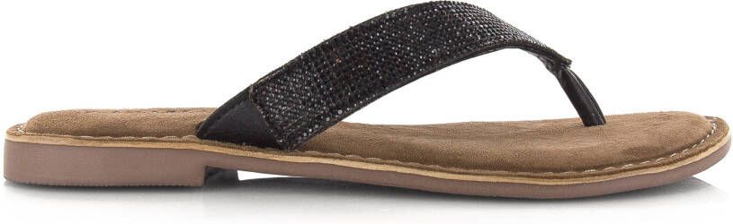 Lazamani Leren slippers met strass-steentjes Zwart Leer Teenslippers Dames