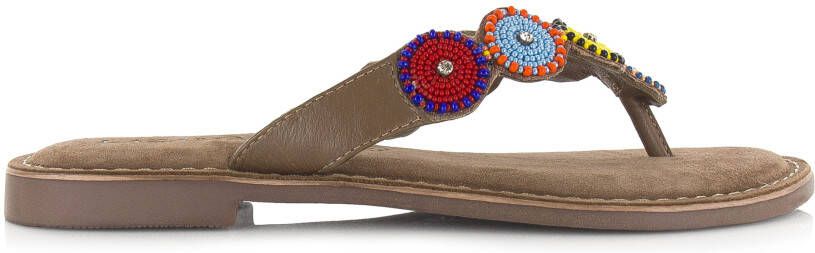 Lazamani Leren teenslipper Taupe Leer Teenslippers Dames