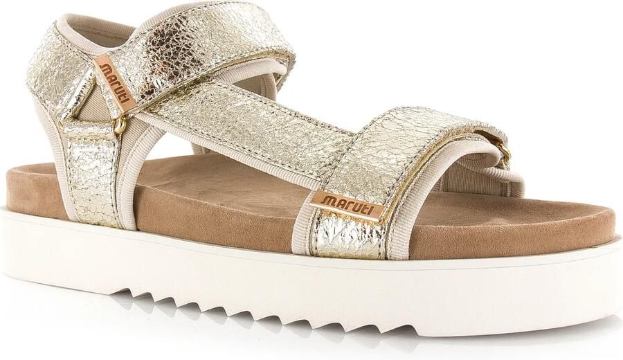 Maruti Beau leren sandalen met klittenband Goud Leer Plateau sandalen Dames - Foto 9