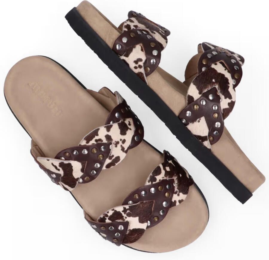 Maruti Evie Hairon Cow D04 Slippers Donker Bruin Koeienprint Leer Dames Bruin - Foto 20