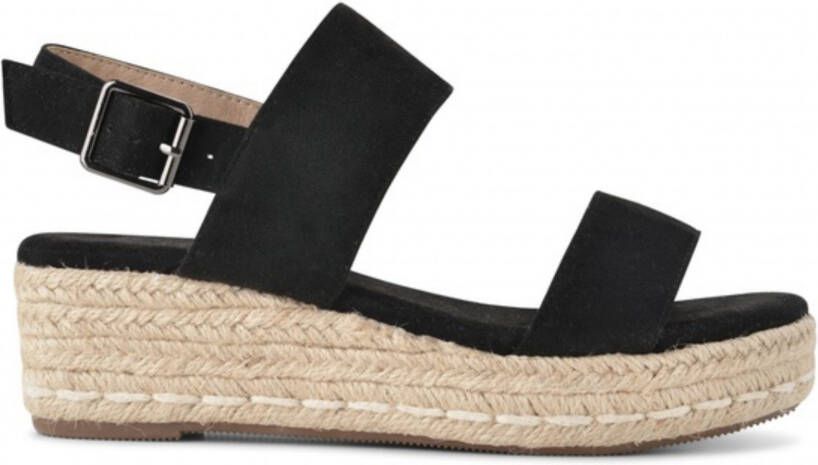 PS Poelman CETO Dames Faux PU Imitatie Suède Leren Sandalen met Touw Detail en Espadrille Zool Zwart - Foto 2