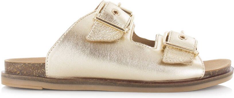 POELMAN Goudkleurige sandalen met gespen Goud Leer Platte sandalen Dames