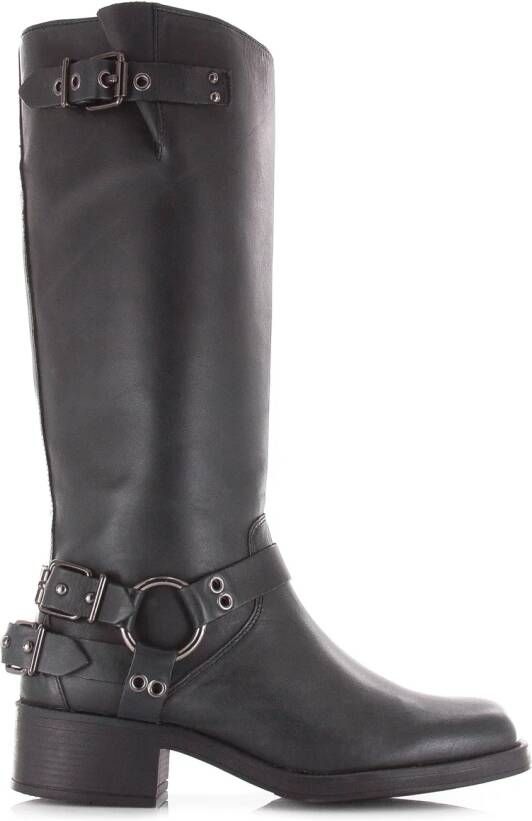 POELMAN Hoge leren biker boots met rit Leer Dames