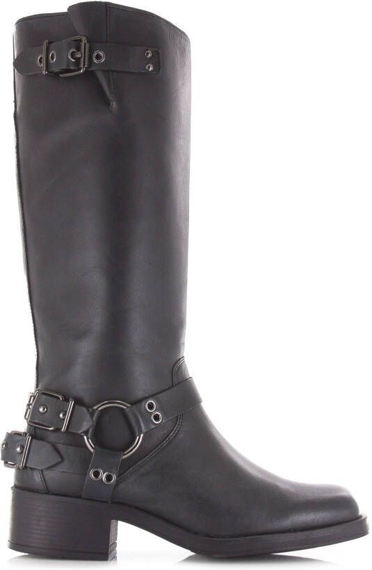 POELMAN Hoge leren biker boots met rits Zwart Leer Cowboy laarzen Dames - Foto 2