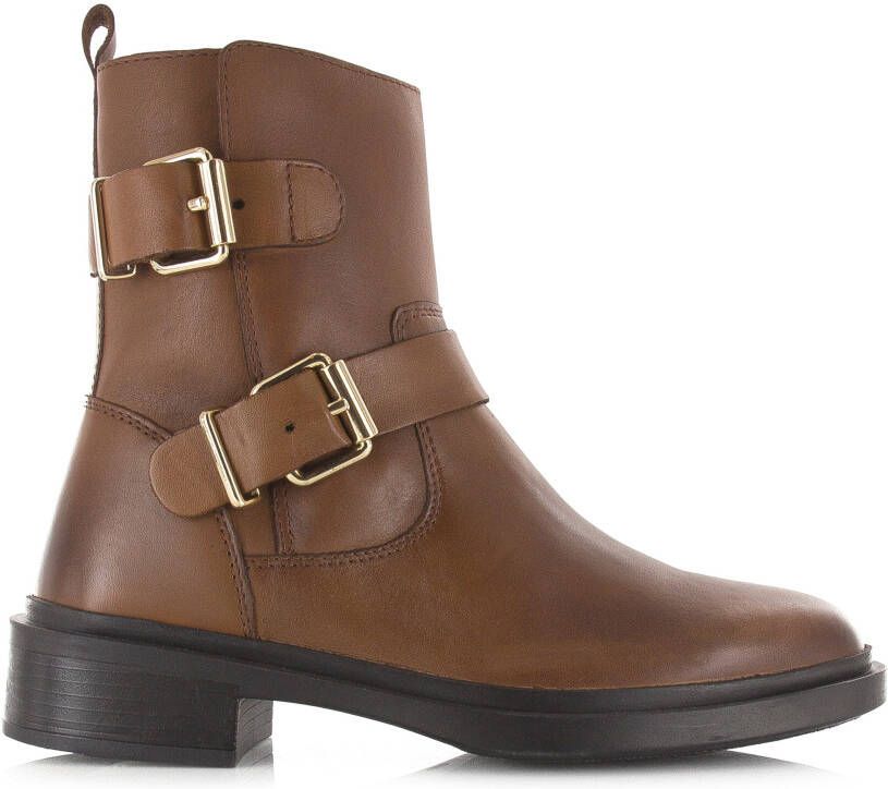 POELMAN Leren boot met goudkleurige gespen Cognac Leer Biker boots Dames - Foto 2