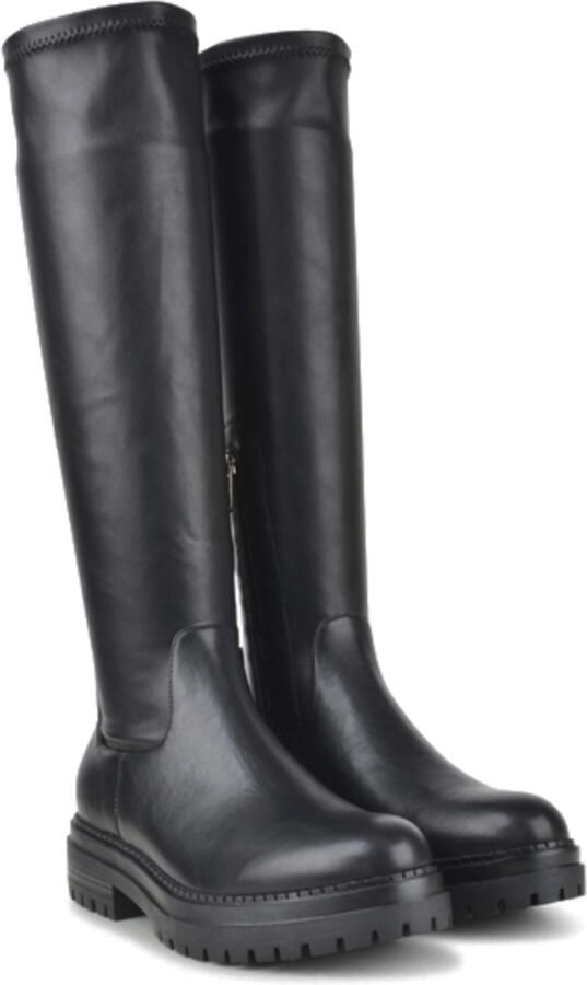 PS Poelman Dames CYBELE PU Imitatieleren Stretch Hoge Laarzen met Stoere Profielzool en Rits Zwart - Foto 12