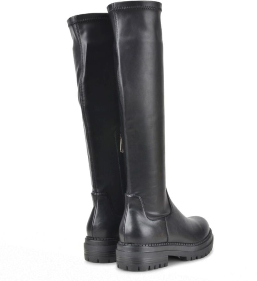 PS Poelman Dames CYBELE PU Imitatieleren Stretch Hoge Laarzen met Stoere Profielzool en Rits Zwart - Foto 10