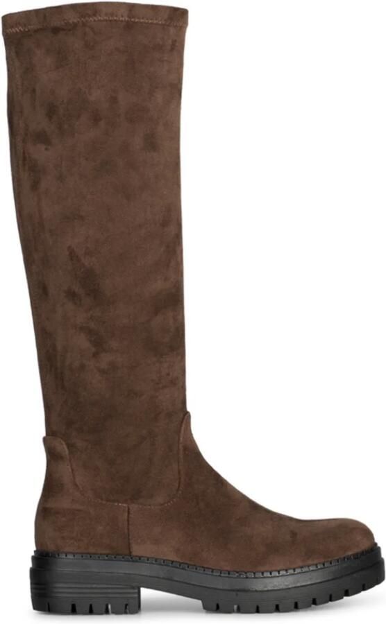 POELMAN stretchlaarzen donkerbruin Imitatiesuède Dames