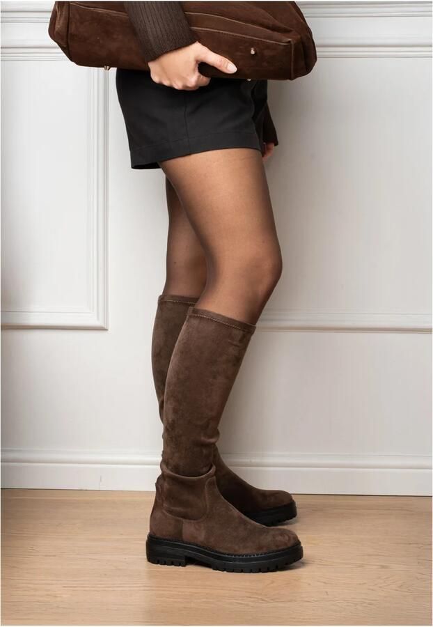 POELMAN stretchlaarzen donkerbruin Imitatiesuède Dames - Foto 2