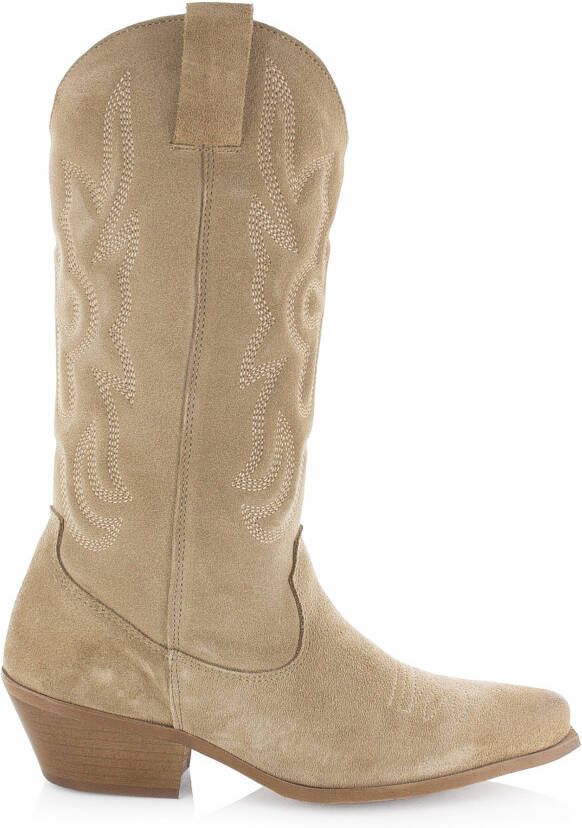 Shoecolate Westernlaars met rits Beige Suede Cowboy laarzen Dames