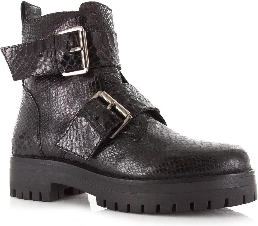 Shoecolate Bikerboot met ritssluiting Zwart Leer Biker boots Dames - Foto 3