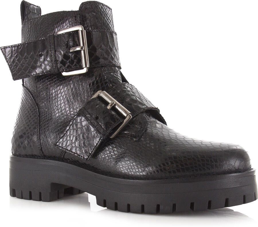Shoecolate Bikerboot met ritssluiting Zwart Leer Biker boots Dames - Foto 4