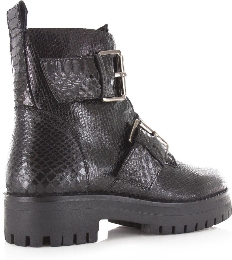 Shoecolate Bikerboot met ritssluiting Zwart Leer Biker boots Dames - Foto 3
