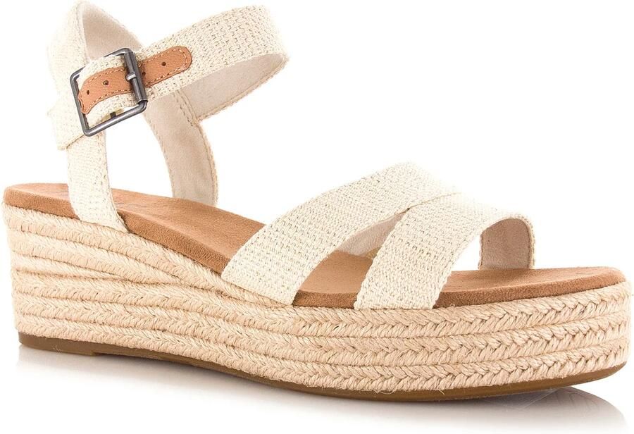 TOMS Audrey naturel | linnen sleehak sandalen Beige Textiel Sandalen met hak Dames - Foto 8