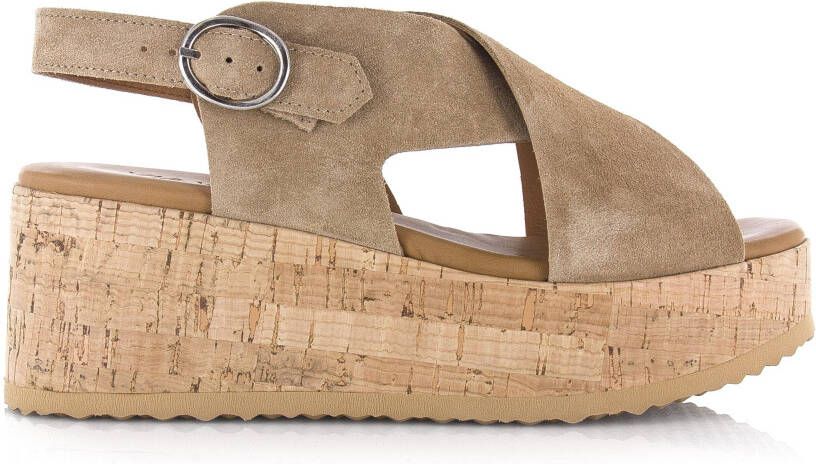 VIA VAI Sissel Raise | suède sleehak Beige Suede Sandalen met hak Dames