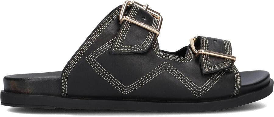 LINA LOCCHI Slippers Dames Led 2 Band Slipper Met Stiksels Leer Zwart