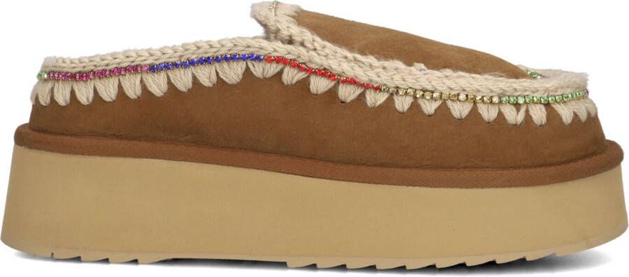 MOU Instappers Dames Clog Eskimo Platform Rhinestones Maat: 38 Materiaal: Suède Kleur: Cognac