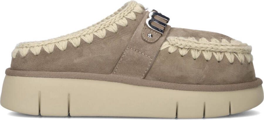 MOU Pantoffels Dames Sloffen Instappers Suède Harde zool Dichte hiel Bounce clog Taupe - Foto 3