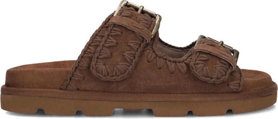 MOU Slippers Dames Low Bio Sandal 2buckles Monoch Maat: 36 Materiaal: Suède Kleur: Bruin