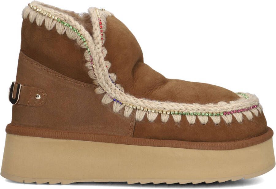 MOU Vachtlaarzen Dames Eskimo 18 Platform Rhinestones Maat: 38 Materiaal: Suède Kleur: Cognac