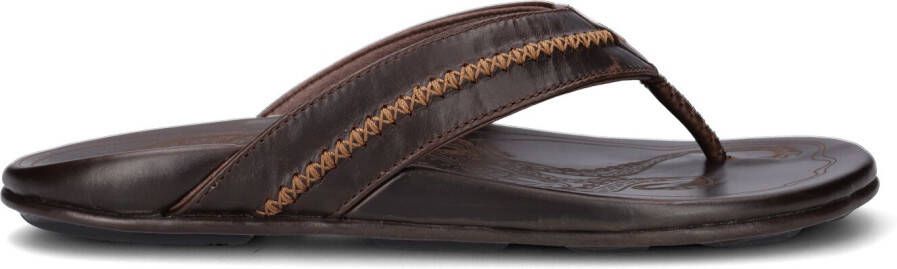 OLUKAI Teenslippers Heren Mea Ola Maat: 46 Materiaal: Leer Kleur: Bruin