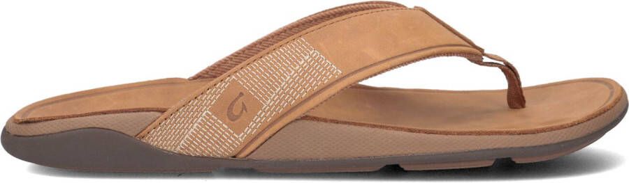 OLUKAI Teenslippers Heren Tuahine Maat: 43 Materiaal: Leer Kleur: Bruin