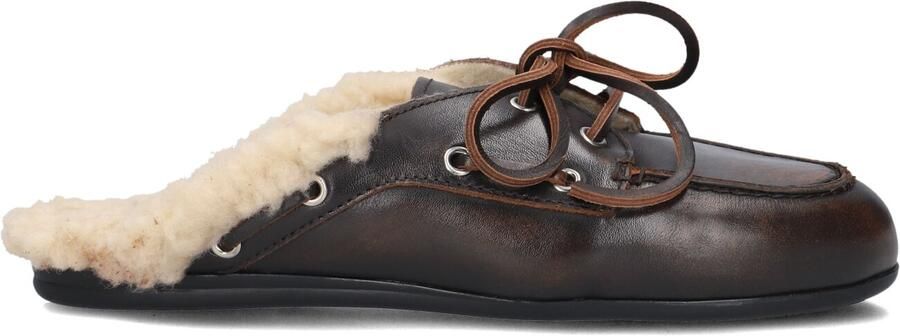 POSA Instappers Dames Boat Loafer Mule Fur Leer Bruin