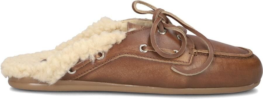 POSA Instappers Dames Boat Loafer Mule Fur Leer Cognac