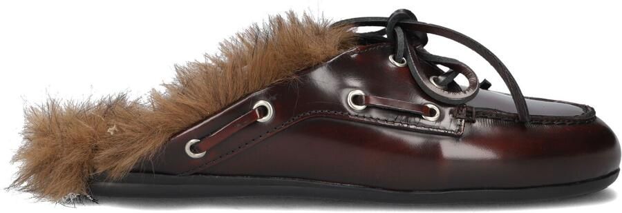 POSA Instappers Dames Boat Loafer Mule Hairy Fur Textiel Bruin