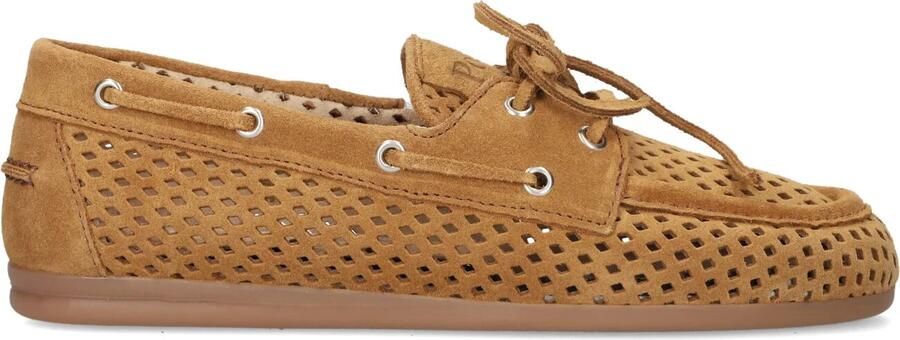 POSA Mocassins Dames Boat Loafer Perforated Maat: 40 Materiaal: Suède Kleur: Camel