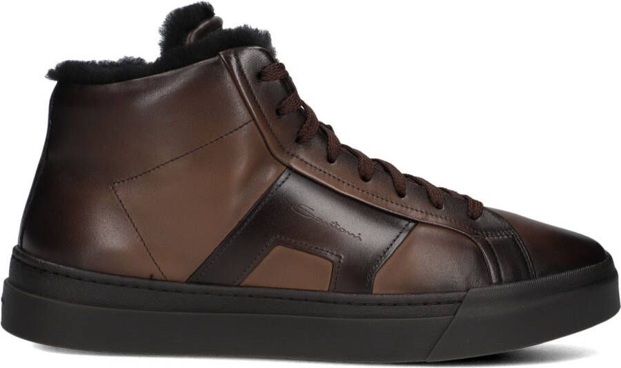 SANTONI Hoge Sneakers Heren Led Vacht Mid Sneaker Maat: 9 Materiaal: Leer Kleur: Bruin