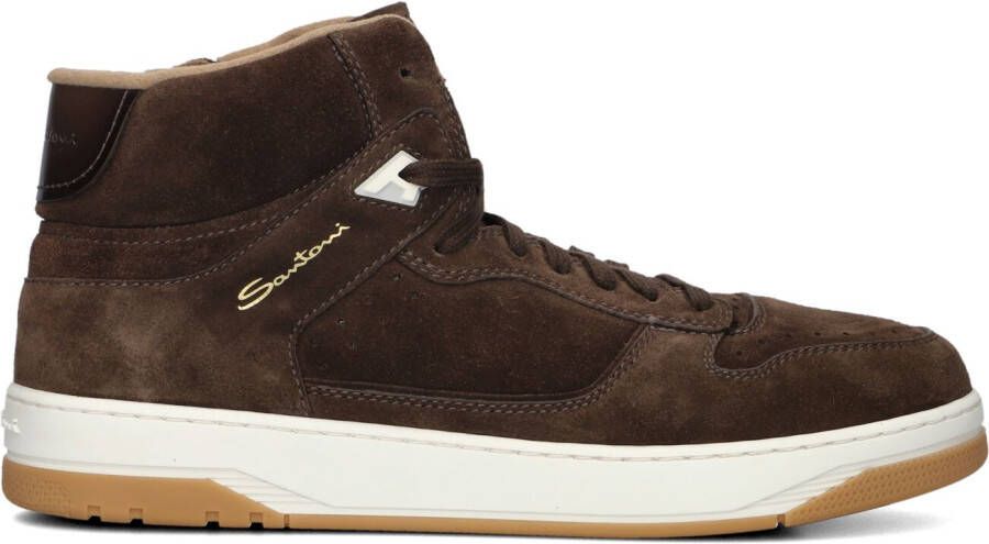 SANTONI Hoge Sneakers Heren Sue Hightop Sneaker Maat: 9 5 Materiaal: Suède Kleur: Bruin
