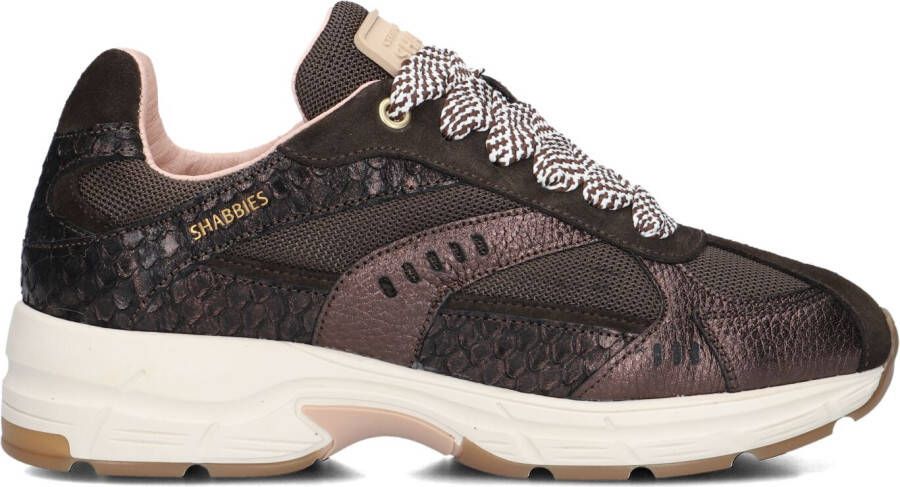 SHABBIES Lage Sneakers Dames Celia Race Maat: 40 Materiaal: Leer Kleur: Bruin - Foto 2